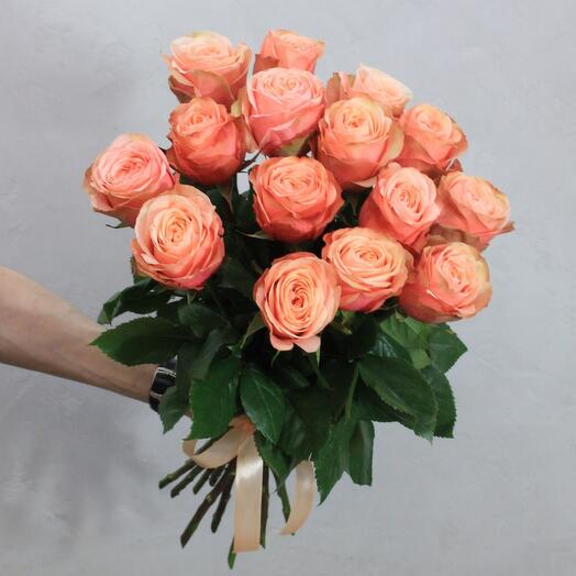 Bright monobucket of large coral peony roses 15 pieces