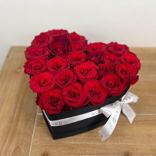 Black Heart Box with Red Roses