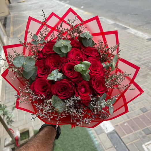 Premium Red Rose with Ruscus Bouquet