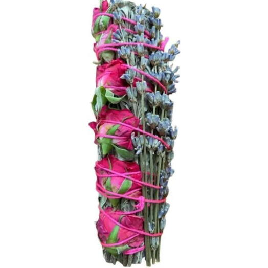 AWAFI MILL Sage Mixed Rose Buds and Lavender Smudge Stick Bundle - Pack of 5 Sticks