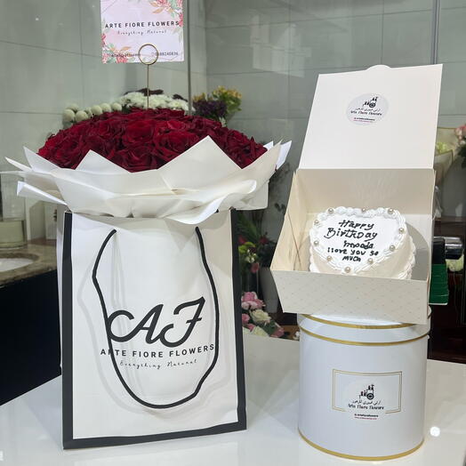 50 red  rose with cake