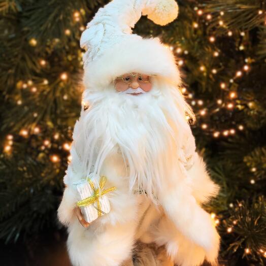 Decor Santa in a cream fur coat, 30 cm