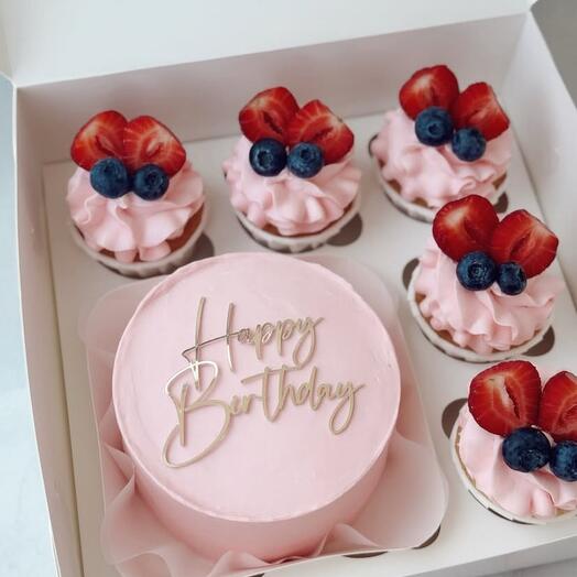 Набор (бенто + 5 капкейков) Pink