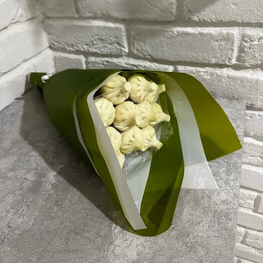 Букет из 11 шоколадных хинкалей в зеленой упаковке