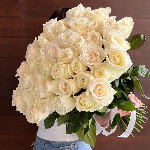 51 Белая роза Эквадор 60см| Белые розы | 51 роза