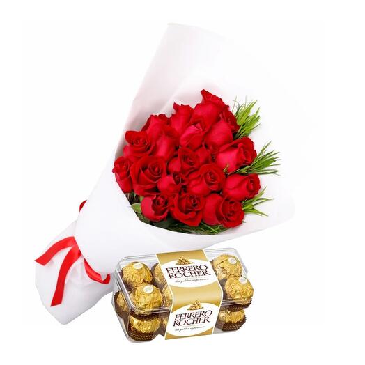 21 Red Roses N  Ferrero Rocher Chocolate