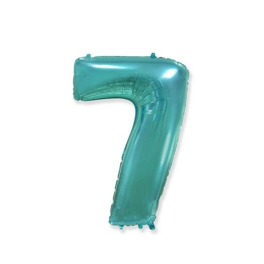 Шар-цифра "7" гелиевый, цвет тиффани