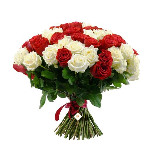 Djibouti - 50 White and Red Roses Bunch