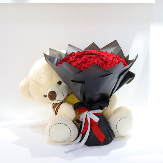 Premium Red Rose Bouquet   Teddy Bear