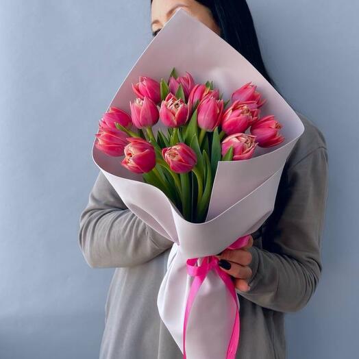 Bouquet with pink tulips (15 pcs)