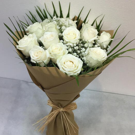 Diamond Snowfall Elegance: 20 White Roses Wrapped Beautifully