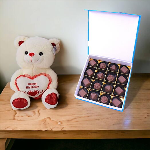 Happy Birthday Teddy Bear with Assorted Chocolate Collection