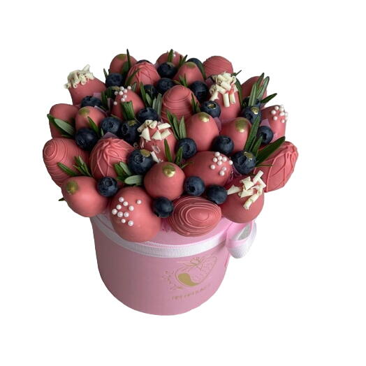 Ruby chocolate covered strawberry and blueberry bouquet