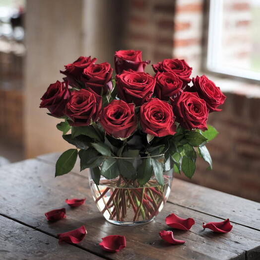 Valentines Day Red Roses Vase Arrangement