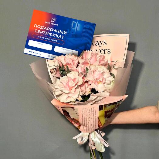Букет роз и подарочный сертификат на общий 70 минутный массаж