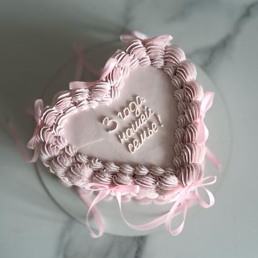 Торт Ламбет в форме сердца 1,5 кг с розовыми бантами на 14 февраля на день рождения ,годовщину