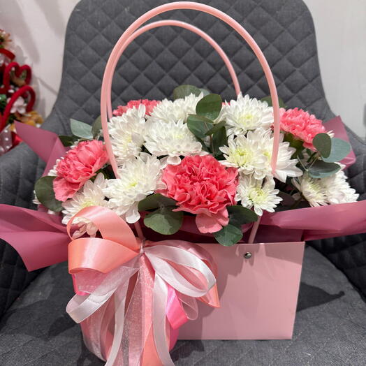 Flowers in a pink bag