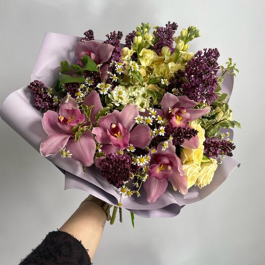 Author's bouquet with lilac and orchid