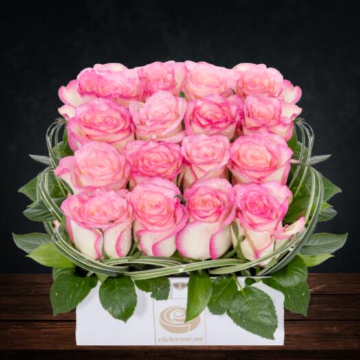 Pink Roses in Square Box