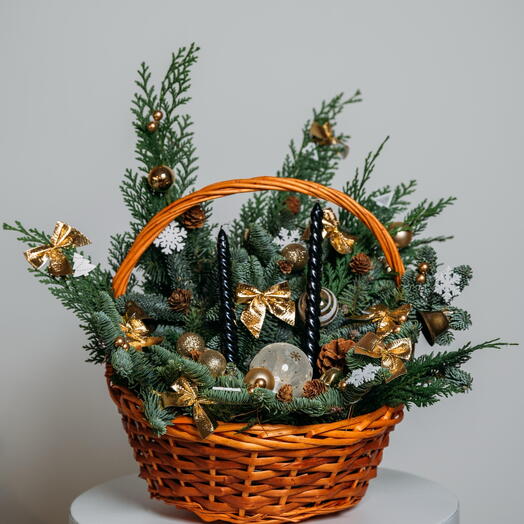 Christmas basket arrangement Golden lights