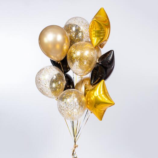Set 1 Gold/Black Helium Balloons
