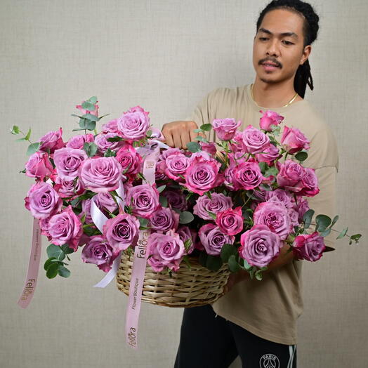 101 Purple Roses In A basket