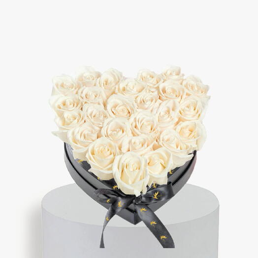 White Roses in Heart Box