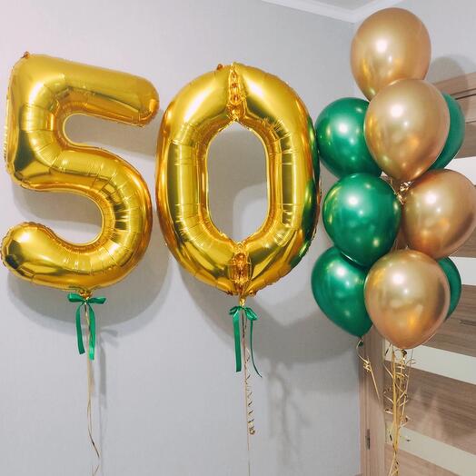 Шарики с гелием на юбилей с золотыми цифрами, на 50 лет, мужу, супругу, папе, мужчине на день рождения, боссу