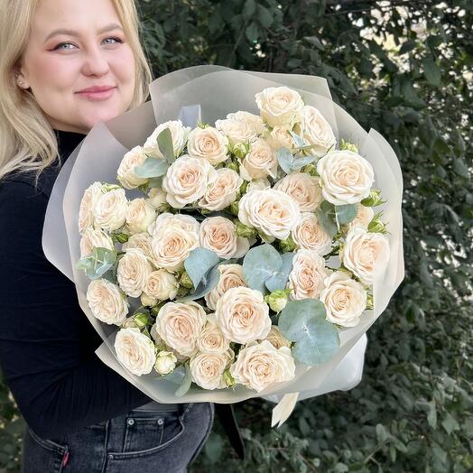 Монобукет Пионовидных Роз с Эвкалиптом 🤍😍🌿