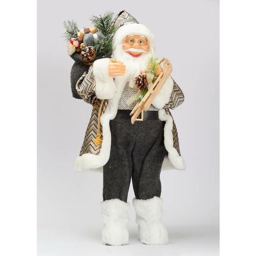 Santa stands, in a fur coat with a sleigh, fabric, 60 cm