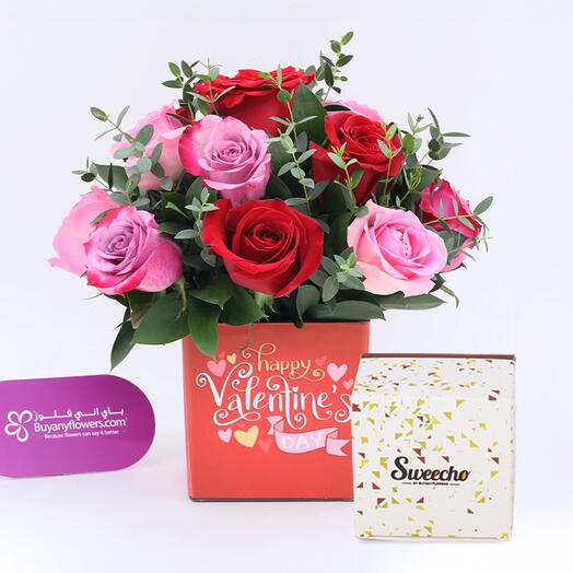 Valentine Flower Arrangement and Chocolates