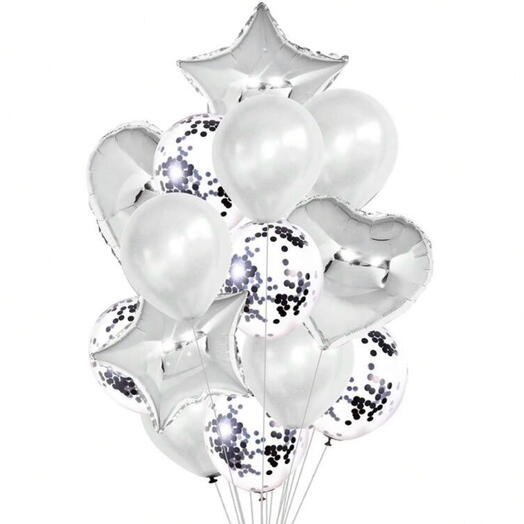 14 silver-white  helium  baloons set