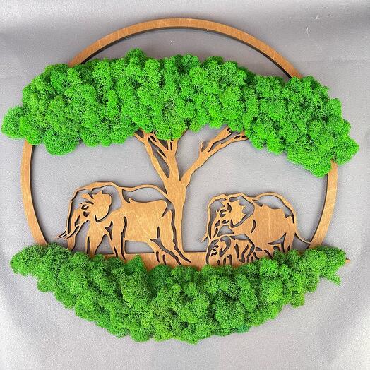 Панно 50 см Слоны под деревом светлые