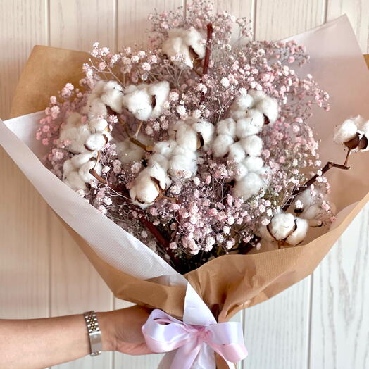 Cotton Candy Bouquet with Cotton flowers and pink Gysp