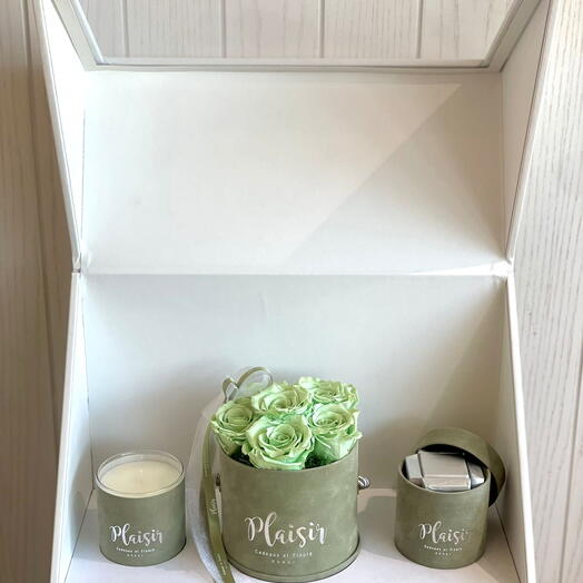Trio 6 Olive Preserved Rose Candle and Chocolate Gift Set