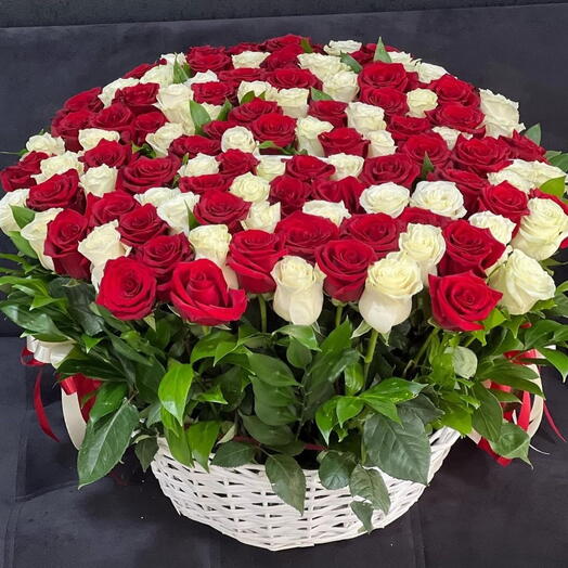 Red and white mix basket arrangement