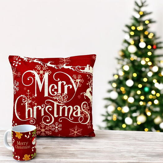 Merry Christmas Ceramic Mug   Cushion Set