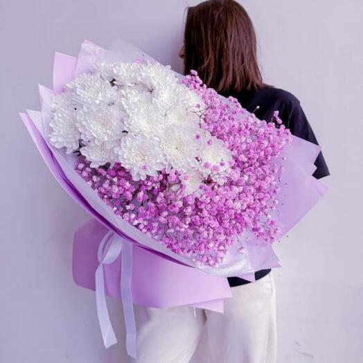 Букет хризантема и гипсофила💗