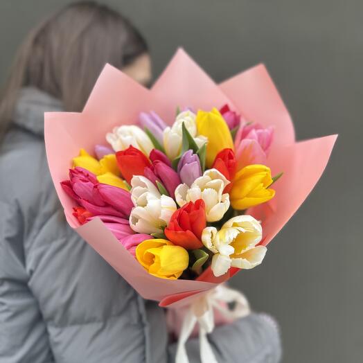Букет «Хорошего дня» микс тюльпанов 25 шт