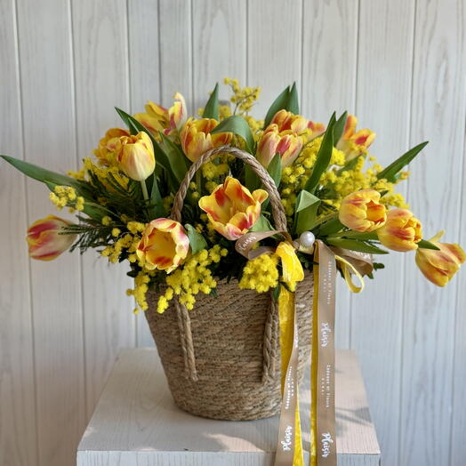 Basket - Tulips and Mimosa