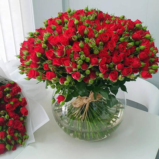 RED SPERY ROSES IN A FISH BALL