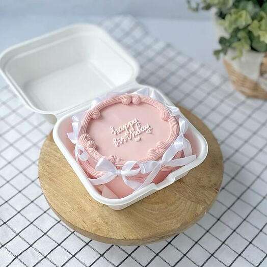 Pink Butter cream- White Bow bento cake