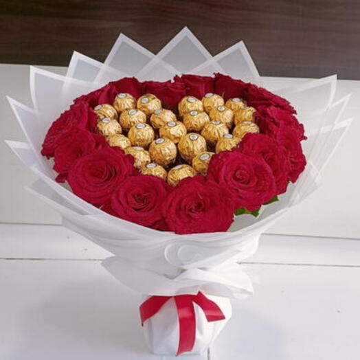 Choco Red Delight - Red Roses with Ferrero Rocher Chocolates