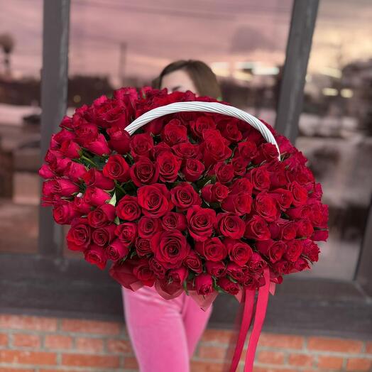 🌷🔥Корзина из 201 розы «Моей королеве»