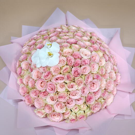 Luxurious 151 Pink Roses Bouquet with Orchid