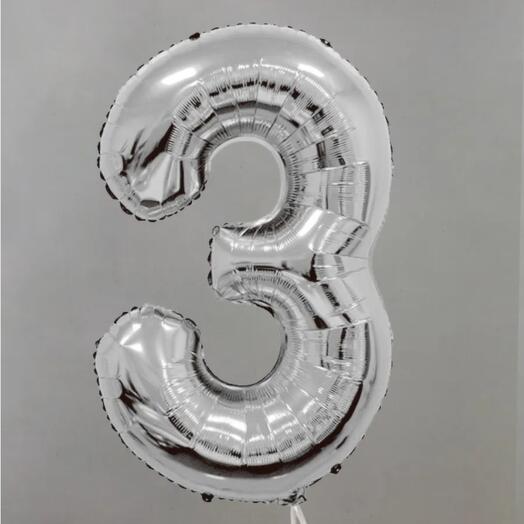 Шар Цифра 3 серебро