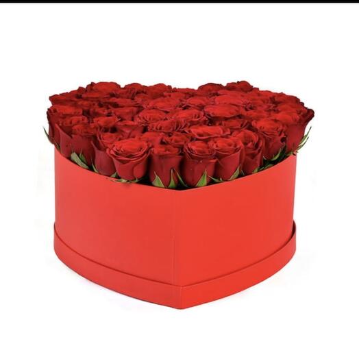 Flowers in a box heart red box