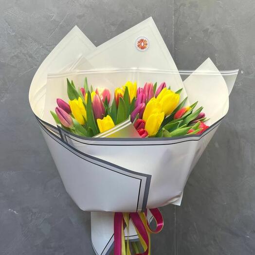 Букет из 35 тюльпанов микс от Оранж Алматы