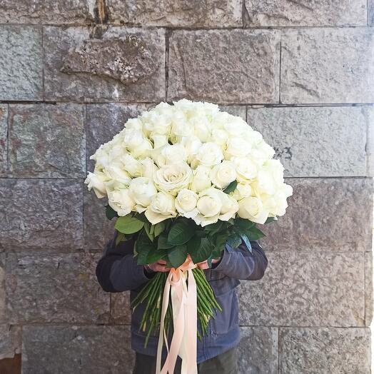 Белоснежный букет 101 роза Эквадор