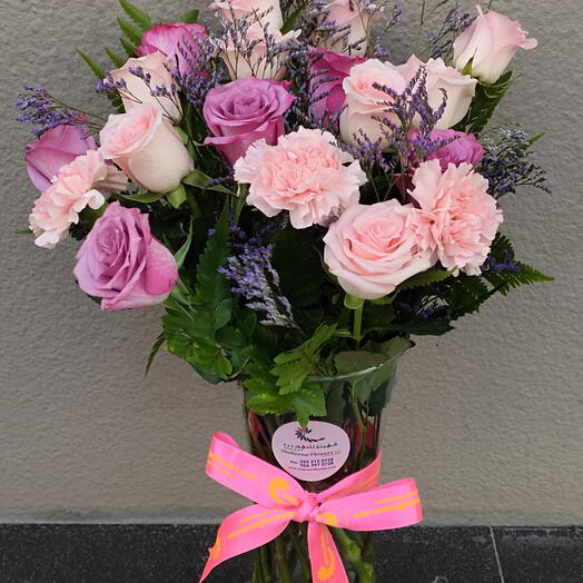 Pastel Wishes; Roses and Carnations in a vase